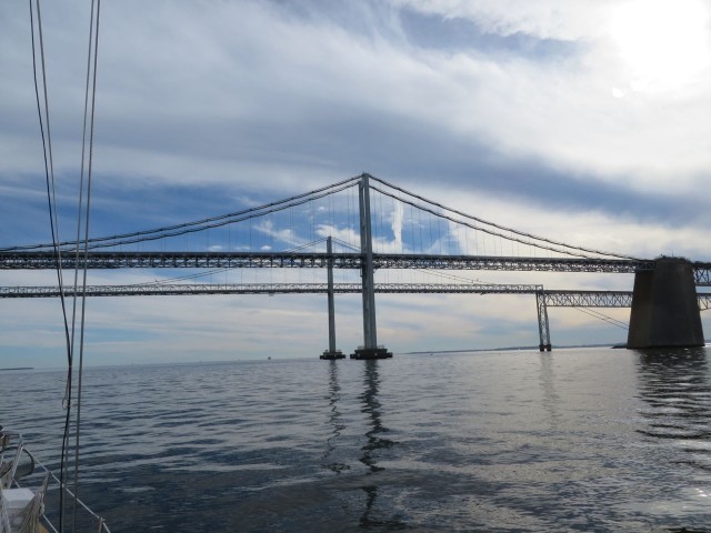 The Chespeake Bay Bridge looms ahead of us