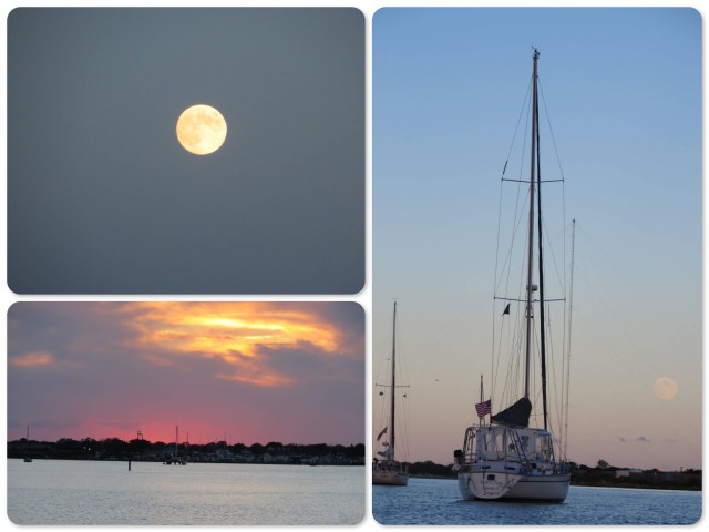 Cape May Harbor - a sunset and a full moon, and Kindred Spirit.