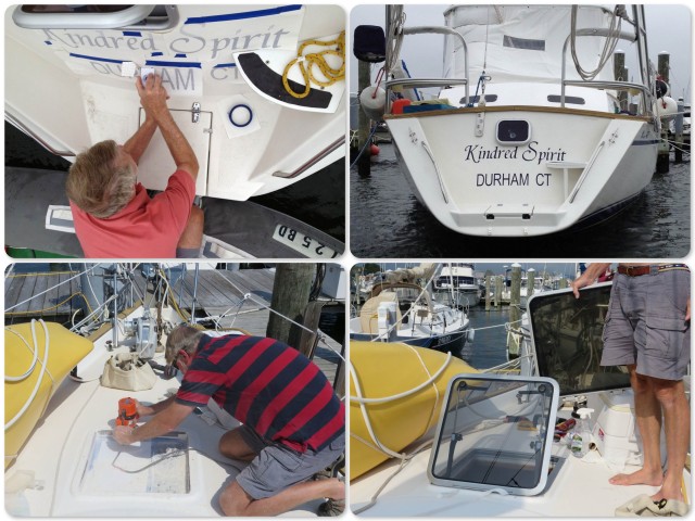~Applying our name and homeport ~ A nice new forward hatch!