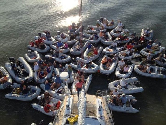 View of a dinghy raft up from above - thanks to Dave T from S/V Sans Cles