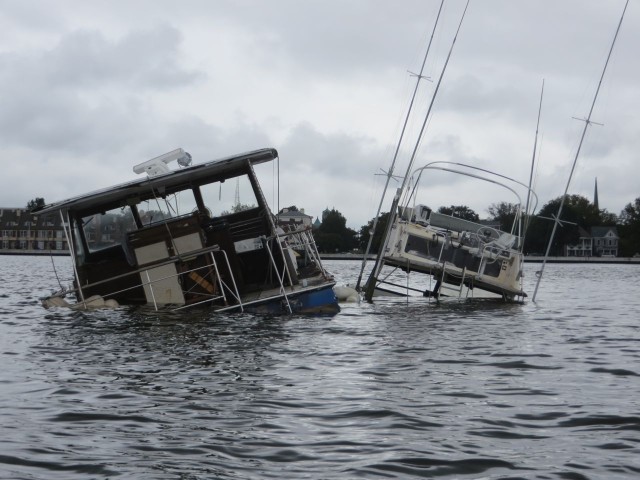 Two sunken boats in the Hospital Point anchorage.  It's not high tide either.