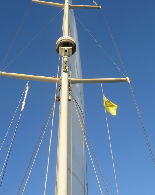 The yellow quarantine flag must fly until a boat and its crew has cleared customs.
