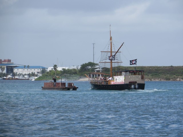 The "Black Sparrow" pirate ship for a children's birthday party. They get to attack the little barge with ware guns.