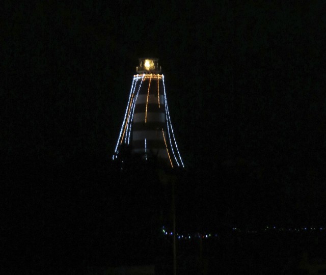 Even the lighthouse is decorated for the holidays.