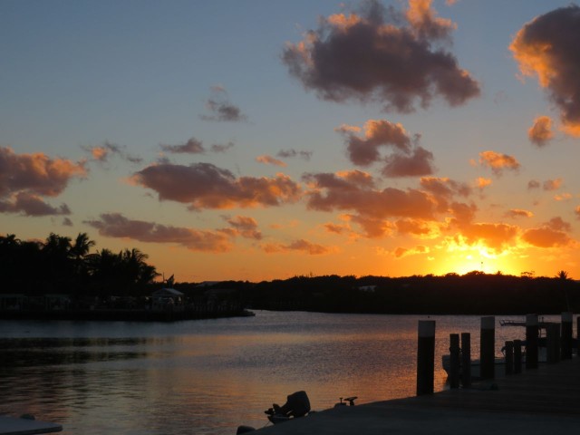 The sunset sets over the dock