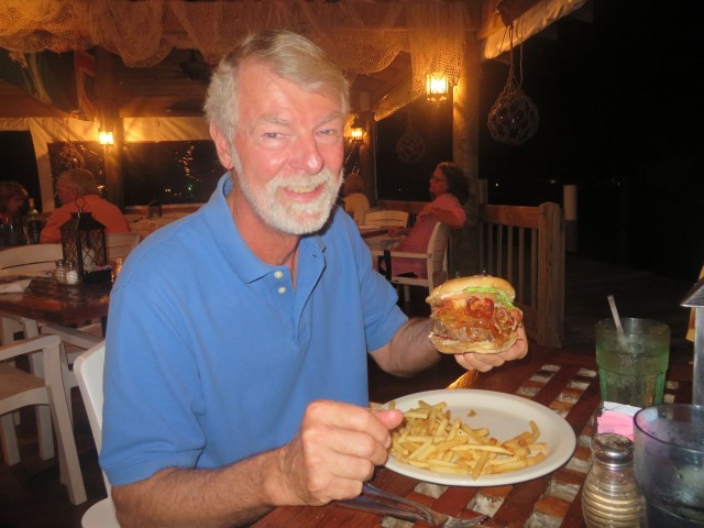 As Al is ready to enjoy a bite of his juicy bacon burger, he lets me know that he thinks  has run out of his cholesterol pills for the trip. 