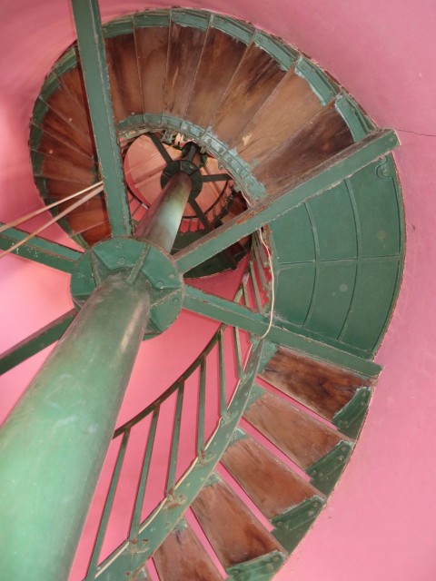 Starting the climb up the spiral staircase