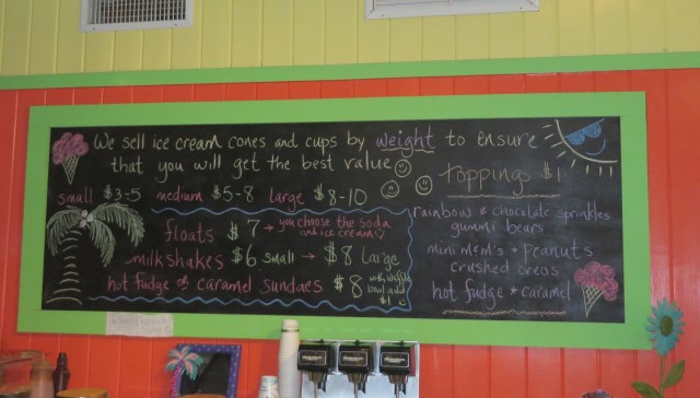 Ice cream prices by weight. $3-$5 for a small and $5 - $ for a medium