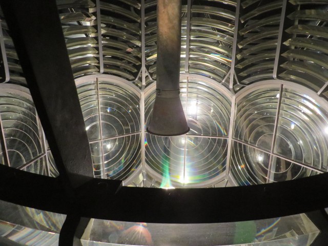 The light glows inside the fresnel lens