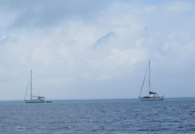 Cutting Class and Kindred Spirit peacefully anchored off Dickie's Cay