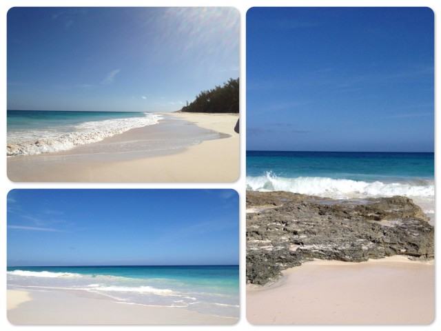 Views of the beach on the ocean side of Guana Cay. 