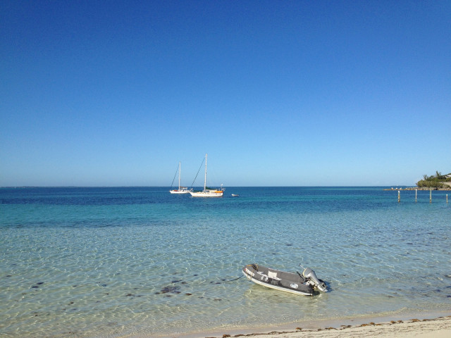 Anchored off the beach at Man-O-War.