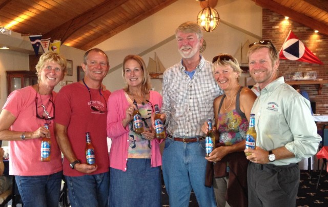 By Memorial Day all three of the Shennecossett Yacht Club boats were back in home port. We enjoy one last Kalik together left from our voyages.