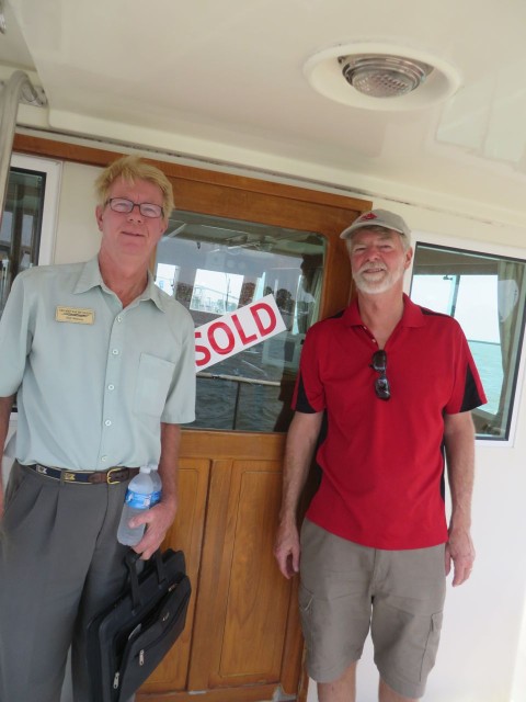 The "SOLD" sign was on the boat when we arrived for the survey and sea trail. Yu gotta love that kind of optimism - this was not a done deal, yet!