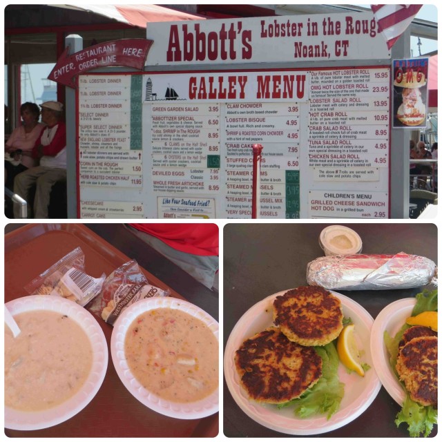 A stop at Abbotts in Noak for lunch. Clam chowder and shrimp & corn bisque, followed by crab cakes. This was actually a taste test. Although the crab cakes were good, they did not compare at all to the ones in the Chesapeake Bay!!