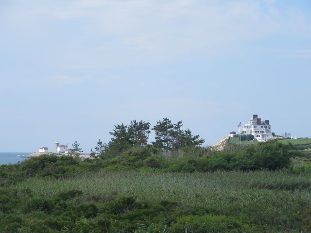 On our walk we had a view of Taylor Swift's home (right) perched on a beach cliff. The Watch Hill Coast Guard Station is on the right.