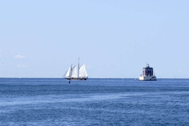 Ledge Light and a beautiful schooner - what a setting for a boat christening!