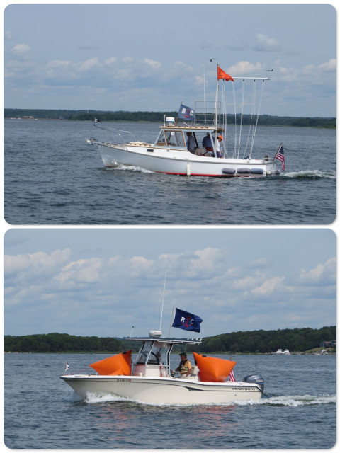 The Race Committee boats head out to mark the courses and monitor the race.