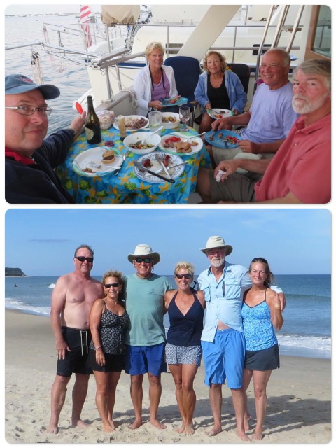 ~Dinner on the aft deck of Kindred Spirit  ~ a beautiful day at the beach - Dean, MJ, Greg, LeeAnn, Al and Michele