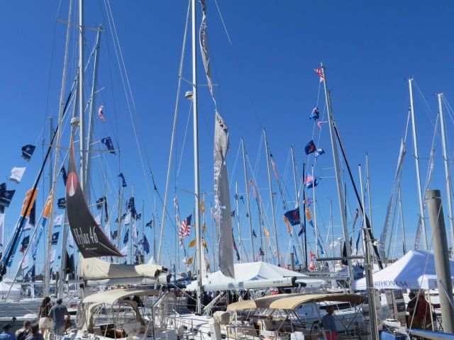 This is one of my favorite views of the Newport Boat Show - flags decorating masts and flying in the breeze.