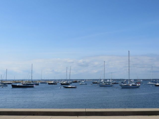 Boats are still bobbing on their moorings in the Watch Hill Harbor.