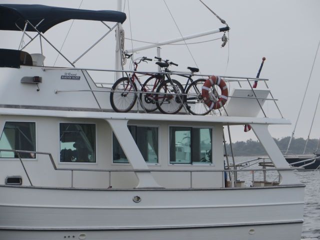 Another use for the flybridge - perfect place to carry the bikes.