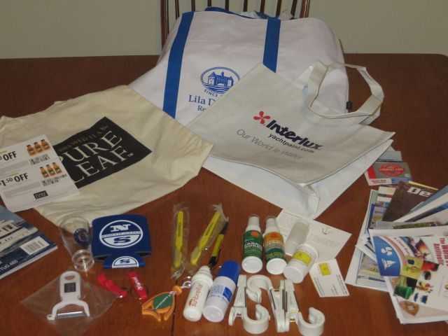 All the Boat show goodies and give-aways. Even if you don’t need them, they are fun to collect.