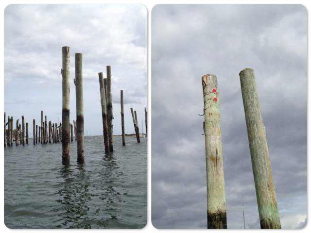 D Dock looks a bit odd with out the docks and finger piers. This was our piling with the red reflectors.