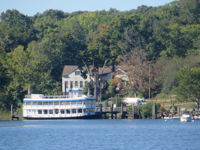 This is the Becky Thatcher River Boat, part of the Essex Steam Train & Riverboat Tour.  for the ultimate Fall Foliage journey through the unspoiled Connecticut River Valley.