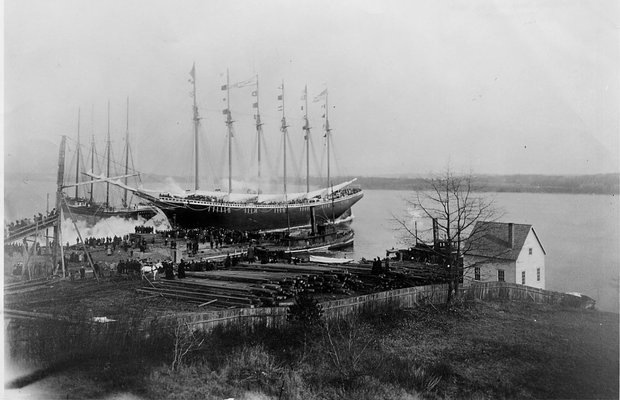 The launching of the Wyoming at Percy and Small