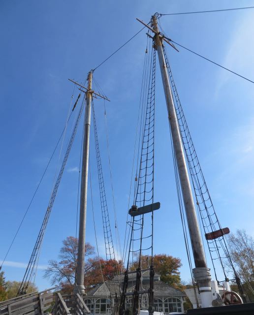 The masts of the fishing schooner, L.A. Denton.
