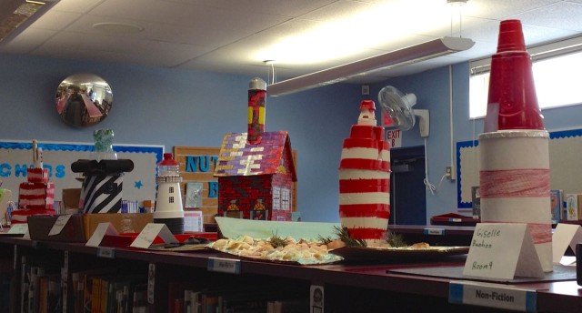 I was passing by the library when the red and white stripes caught my eye - memories of the Elbow Cay Lighthouse!