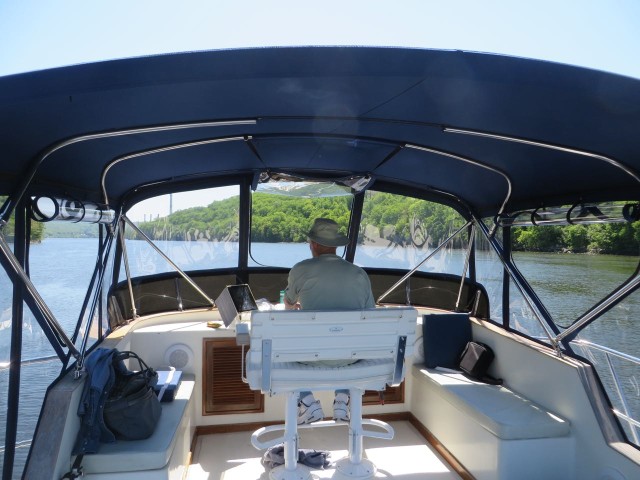 The flybridge is a great place for this trip down the river - what a view up here. 
