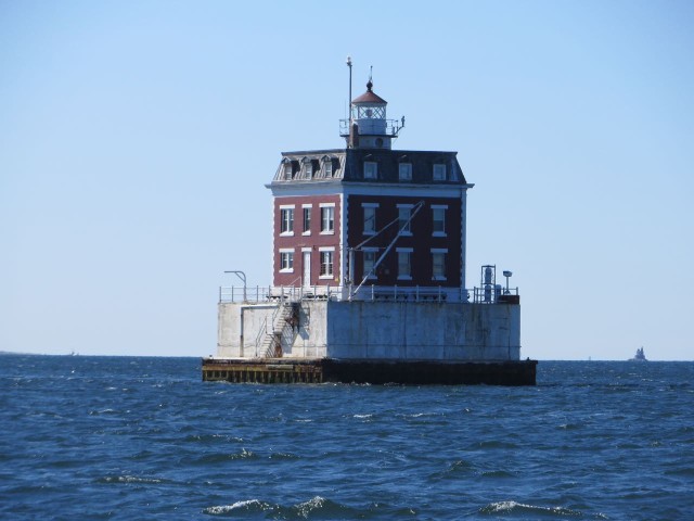 The sight of Ledge Light welcomes us back.