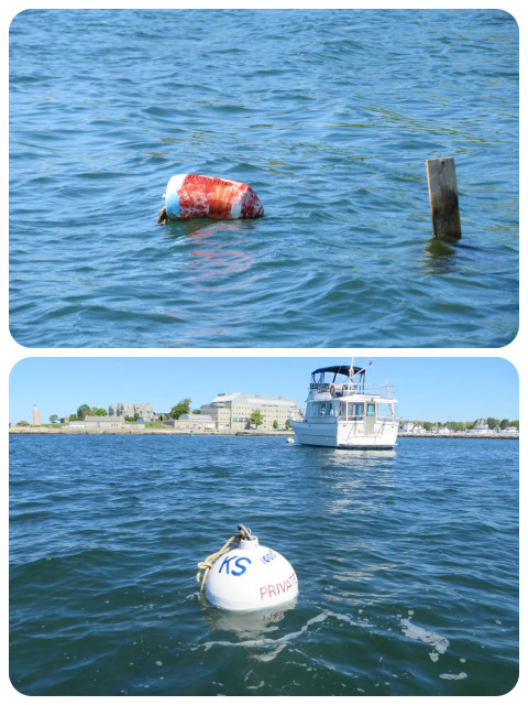 Before and After: winter stick with buoy marker to mooring ball.