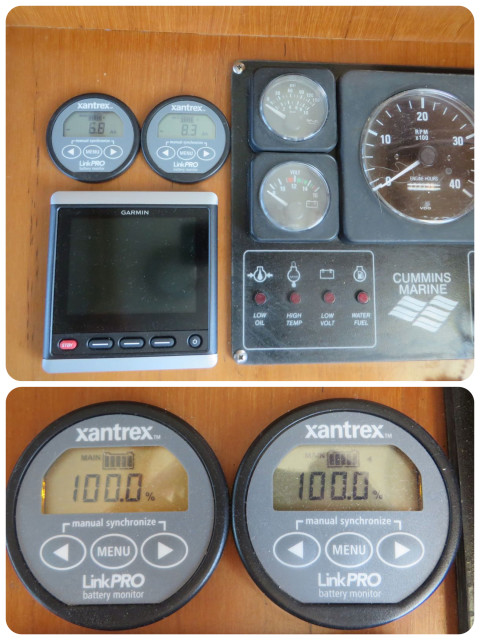 The two circular xantrex meters on the helm dashboard.