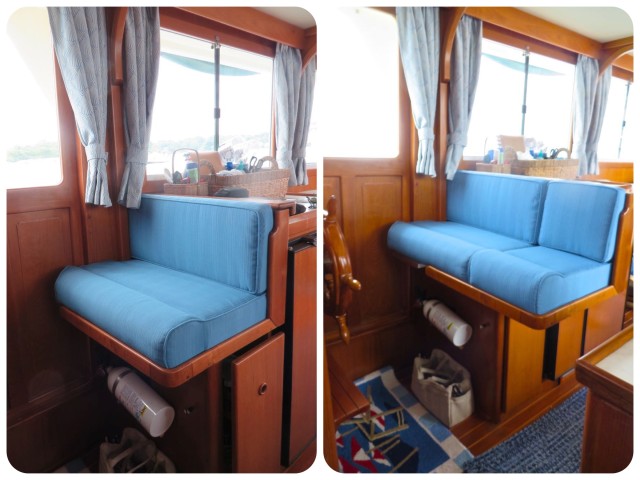 With the cushions in place.  LEFT - single RIGHT - double It works - we can both sit very comfortably here.