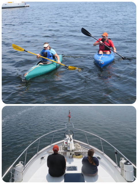Tim and Amanda try out our kayaks and tour the anchorage and mooring field near the town of Watch Hill. They must have enjoyed the experience because they now have their own kayaks!