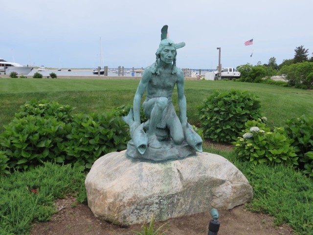 Bronze statue of Ninigret in the center of town. Watch Hill was occupied in the 1600s by the Niantic Indians, who were led for many years by Chief Ninigret.