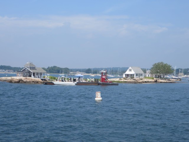 Three little islands on the west side of the entrance to Mystic River