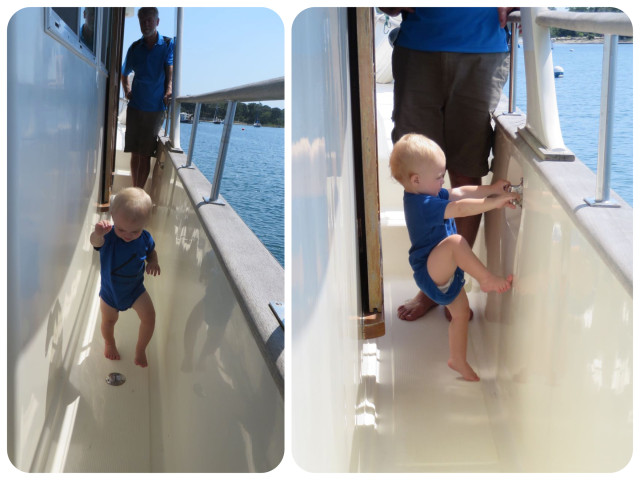 Caleb getting his sea legs. See what I mean about the safety of the side decks?