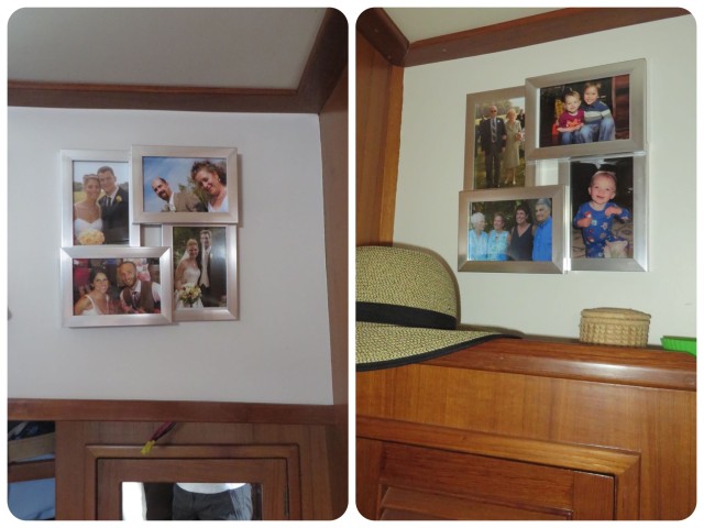 There was a nice little space on either side of our cabin for more photos. One side is grandchildren and parents, plus my sister and sister-in-law. The other side holds pictures of each child's wedding. They were beautiful and loving days when we were all together..