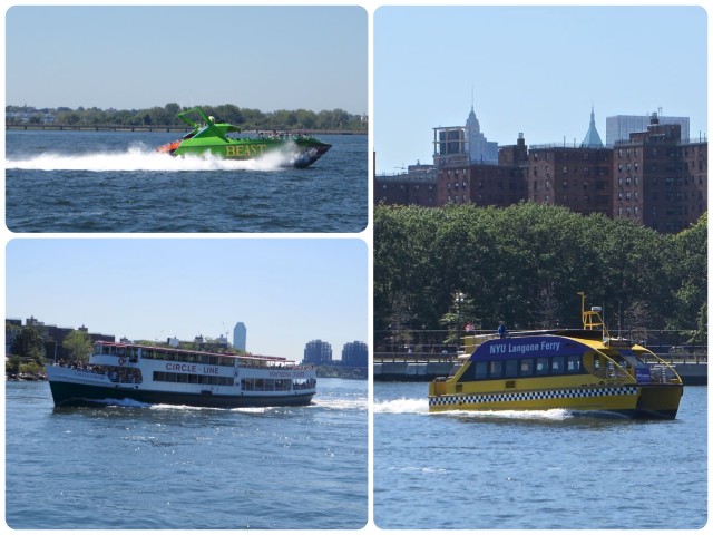 All kinds of water craft - "The Beast", a yellow taxi-style ferry, the Circle Line tour.