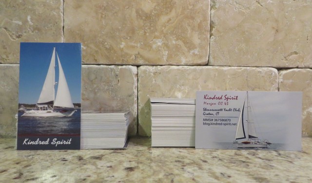 On the left is a pile of our first boat cards, but then we moved and changed emails, etc. On the right is the boat card from 2013 for our first trip.