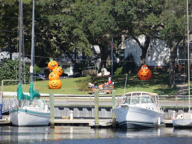 We could see the Halloween blow-up lawn decorations from our boat. I think they were there the last time.