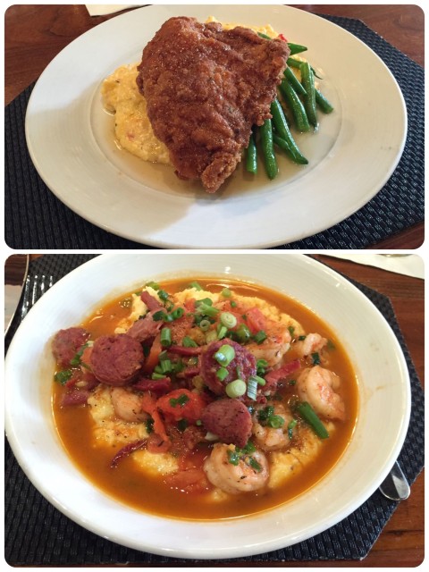 Al ate Geechie grits with fried chicken and green beans - delicious, he said. My shrimp an grits were amazing! 