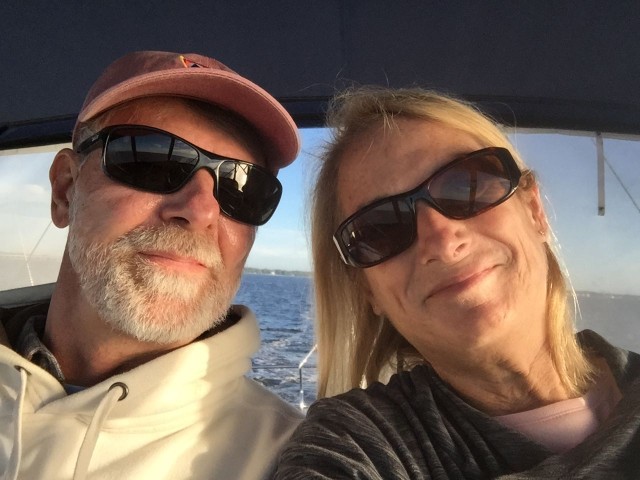 A selfie of a happy cruising couple - on the move again!