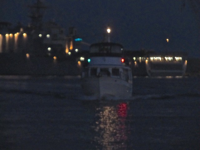 This is us leaving Morehead City (Thanks, Cutting Class!). If you look closely you can see us and our running lights.