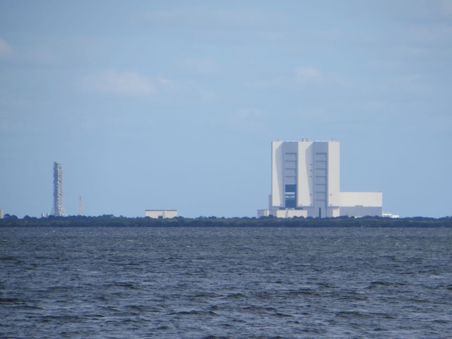 The Kennedy Space Center off in the distance, but clearly visible from the ICW.