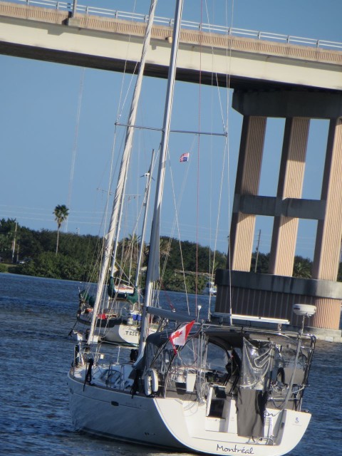 This was not a sight that we liked. As we passed an anchorage off to the side of the ICW, we noticed this Canadian sailboat. A closer look (we did recognize the name) and we saw that the American courtesy flag was upside down. Just don't see how that could be done by mistake.